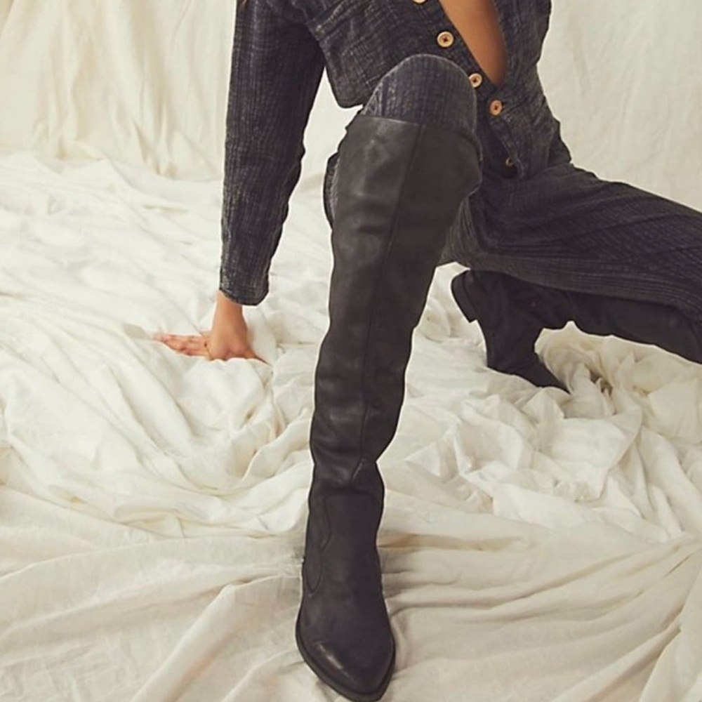 Free People Black Brenna Over The Knee Boot